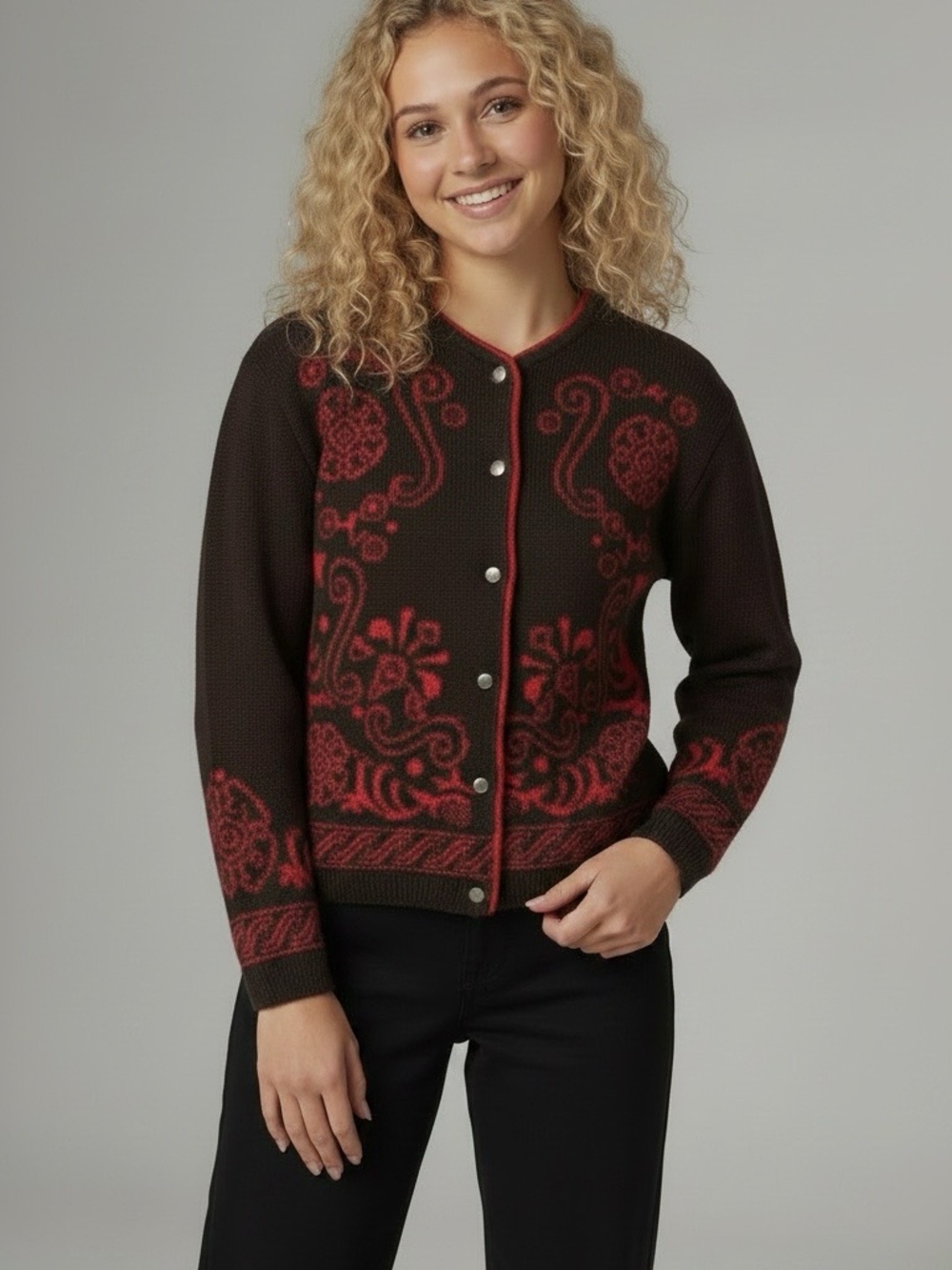 Pendleton Vintage 70’s-80’s Red & Black Button 100% Virgin Wool Cardigan-Large